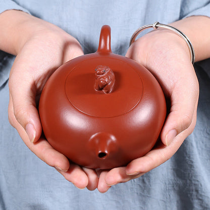 Marked Master Tea Pot Real Yixing Zisha Purple Grit Pot Mascot Statue On Lid New