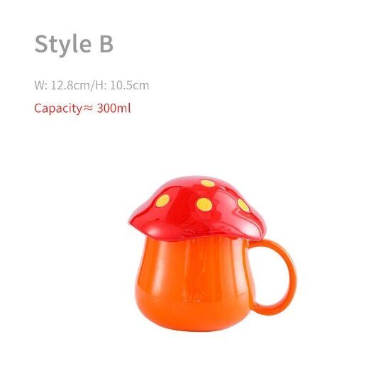 Ceramic Cute Mushroom Cup Personalized Breakfast Milk Cup with Lid 300 ml