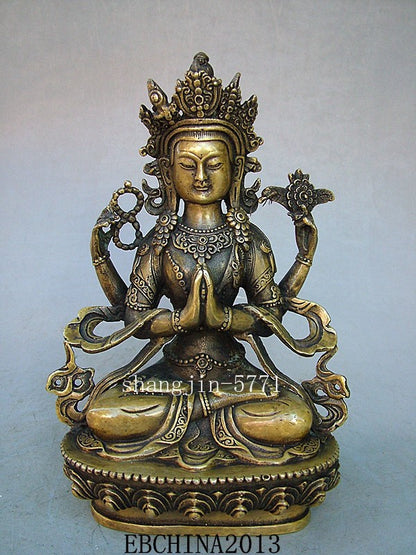 8.4"Old Antique Chinese Ancient Collection Brass Bronze Tibet Buddha Statue