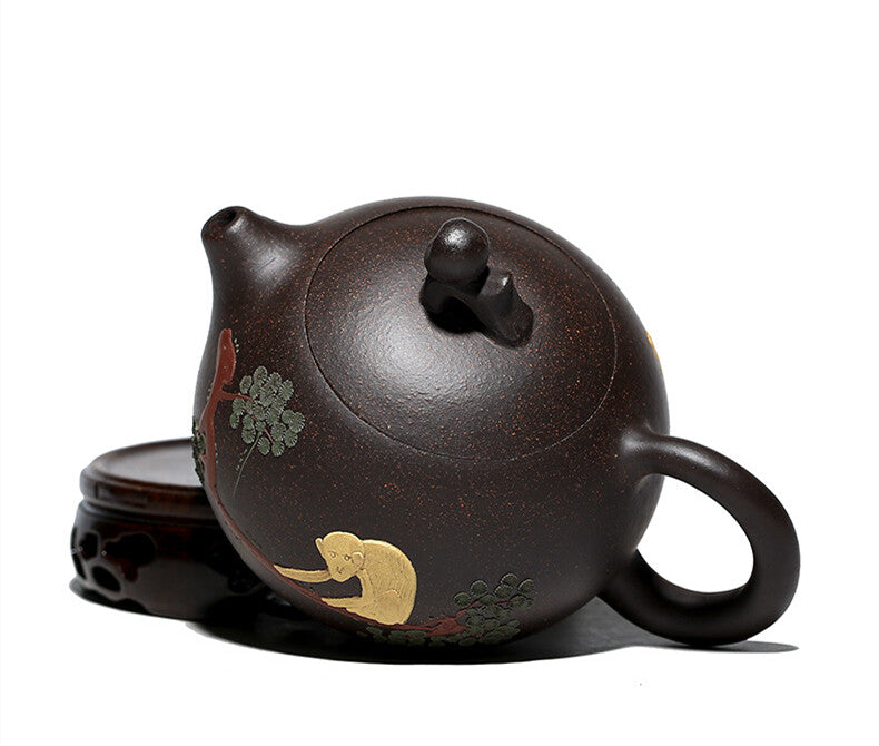 Real Yixing Zisha Tea Pot Marked Xishi Pot Monkey Statue Chinese Kungfu Tea Pot