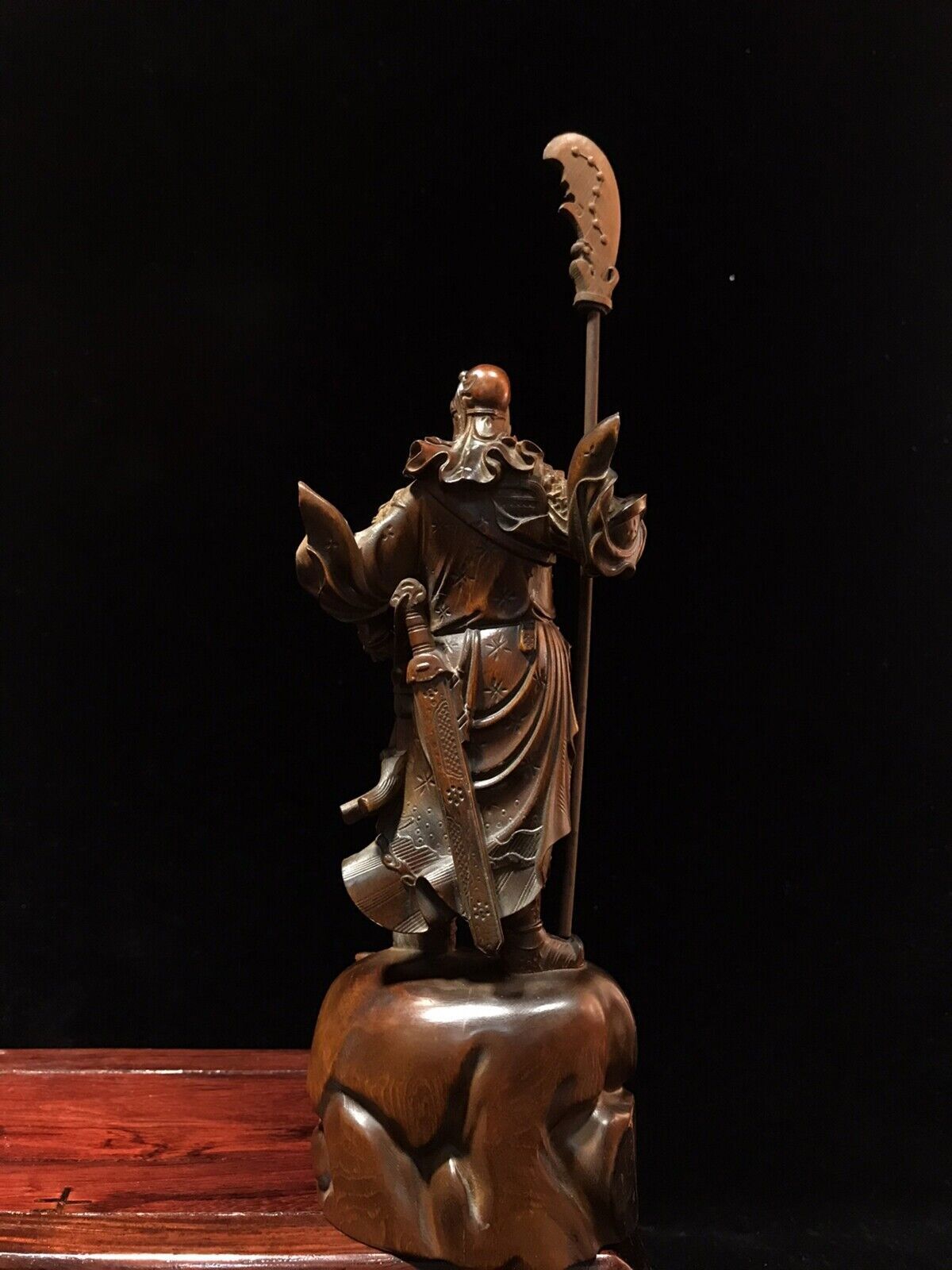 Chinese Antique Wood Carved Boxwood Guan Yu Figure Statue Sculpture Art