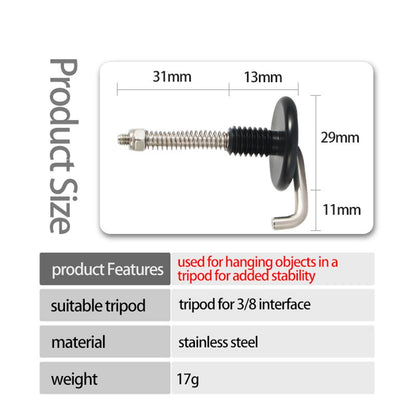 Stainless steel 3/8 interface Tripod Center Tripod Hook For Camera Tripod B