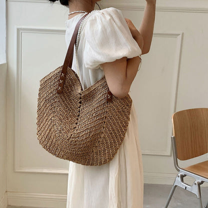 Women Boho Woven Handbag Summer Beach Tote Straw Bag Hollow Rattan Shoulder Bags