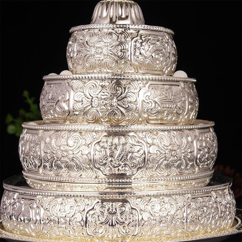 10.8" New Silver Color Manza Tray Tantric Alloy Auspicious Engraved Buddhism