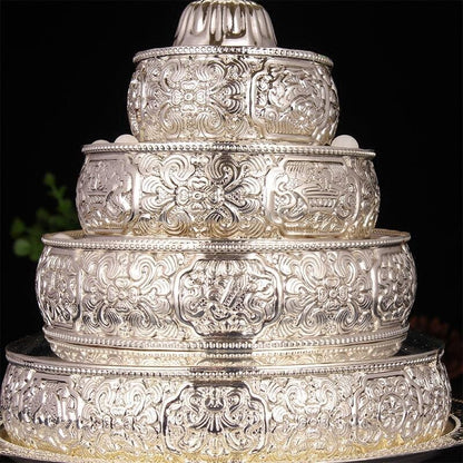 10.8" New Silver Color Manza Tray Tantric Alloy Auspicious Engraved Buddhism