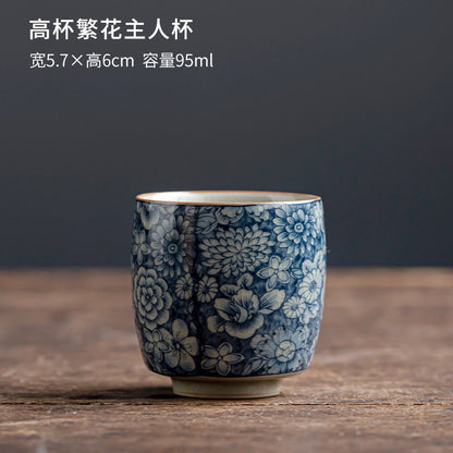 Old Pottery Clay Blue and White Tea Cup Ceramic Single Tea Cup Handmade