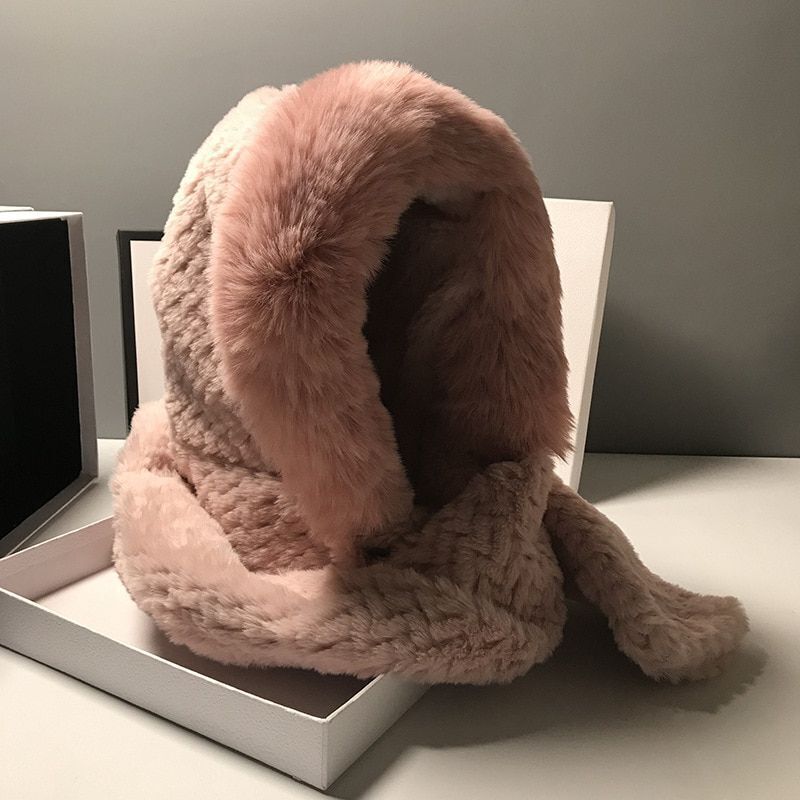 Women Scarves Winter Warm Thickened Pullover Caps Imitation Rabbit Fur Plush Hat