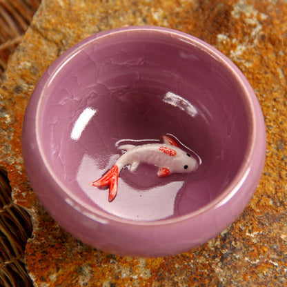 Colorful Ice-Crackle Porcelain 8 Colors Tea Cup With Fish Pattern Ceramic saucer