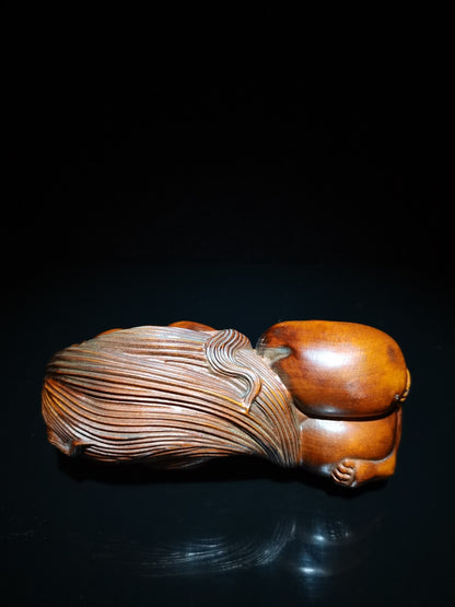 Rare old Boxwood Mermaid girl Wood Hand Carved Statue netsuke hand piece tea pet