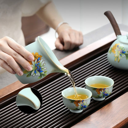 Ruyao Craft Porcelain Gaiwan Matching Tea Cup Pot Floral Pattern Pitcher Tureen