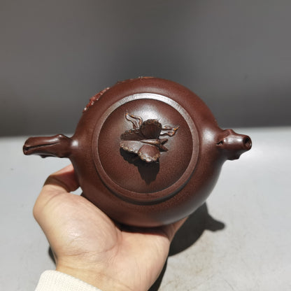 China Yixing Zisha Pottery Purple Clay 400CC Hand Made Tree Peony Flower Teapot