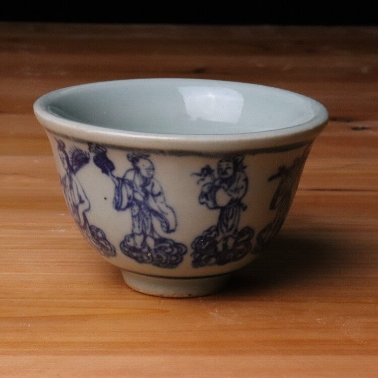70ml Chinese Antique Ming Blue White Porcelain Eight Immortals Pattern Teacup