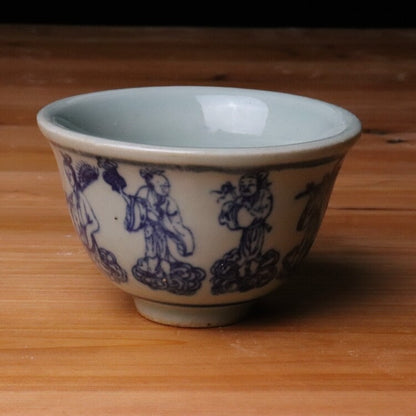70ml Chinese Antique Ming Blue White Porcelain Eight Immortals Pattern Teacup