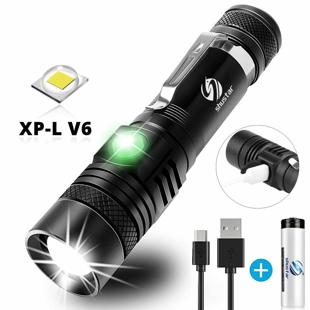 LED Flashlight Ultra Bright XP-L V6 Lamp Beads Waterproof Torch Zoomable 4 Modes