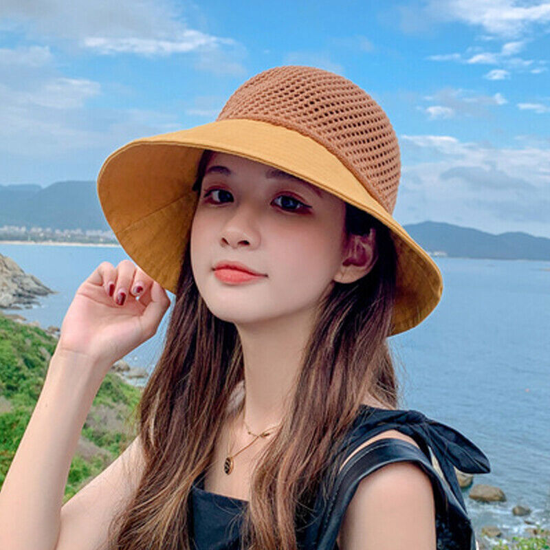 Women Ladies Summer Sun Beach Straw Hat Floppy Wide Brim Foldable Cap Bucket Hat