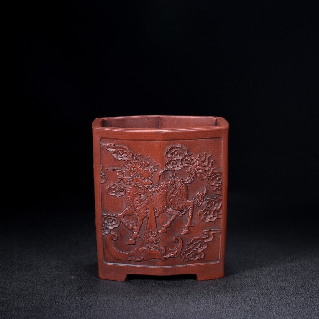 Chinese Yixing Zisha Clay Handmade Exquisite pen holder（笔筒 底款：铁画轩）
