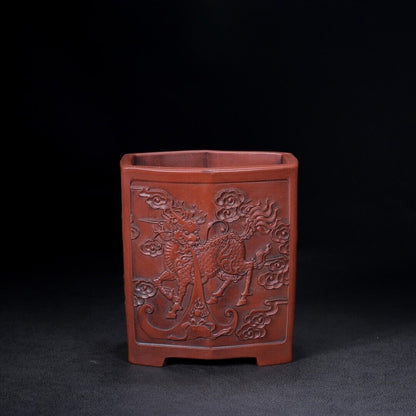 Chinese Yixing Zisha Clay Handmade Exquisite pen holder（笔筒 底款：铁画轩）