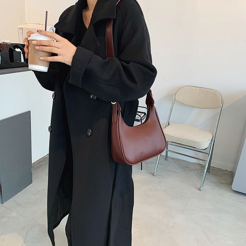 Shoulder Bag Women Casual Crossbody Leather Solid Color Handbag Black Brown 1 PC