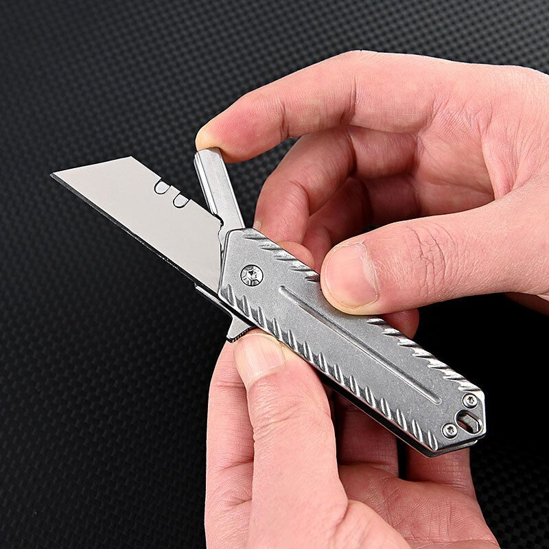 Heavy Steel Handle Folding Pocket Knife Cutter Carving Tool Outdoor Knife EDC