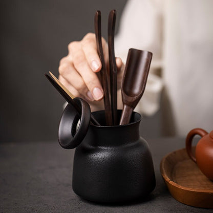 Black Crockery Ceramic Tea Ceremony Set Tea Accessories