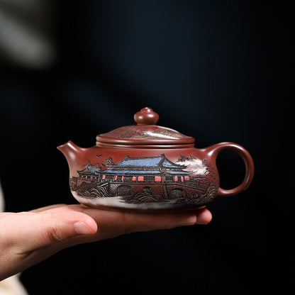 On Sales Real Yixing Zisha Tea Pot With Certificate Paper Engraved Kungfu Teapot