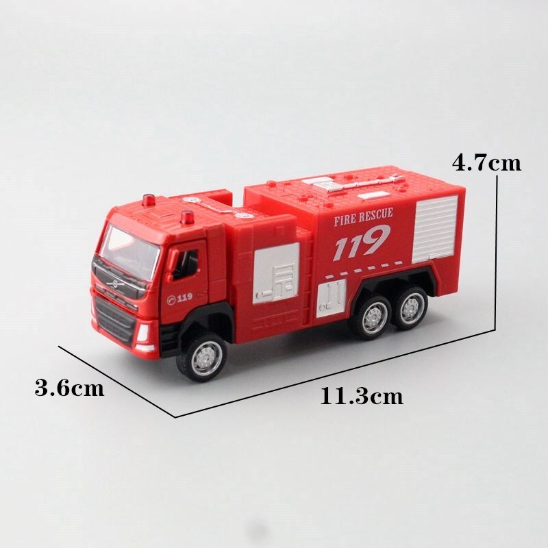 1:72 Diecast Volvo Fire Truck Metal Car Model Toy Pull Back Door Open Gift