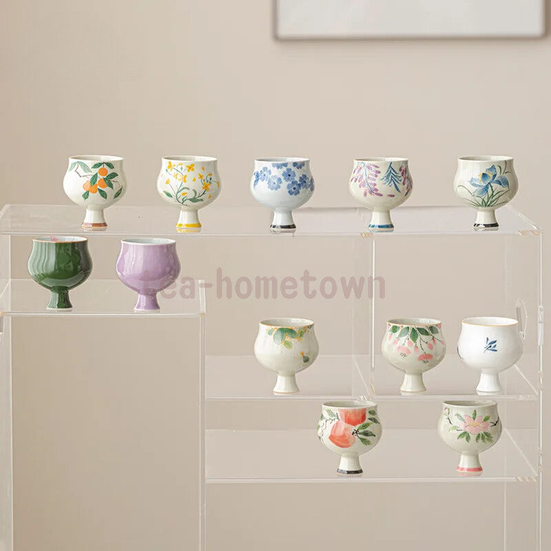 Hand Drawing High Foot Tea Cup Ceramic Thin Waist Tea Set Tasting Cup Household