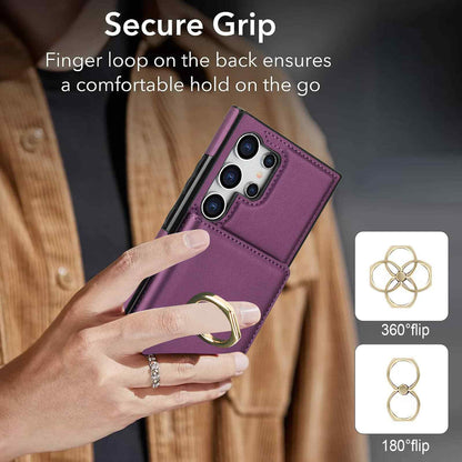 Wallet Case for Samsung Galaxy S25 + Plus Ultra with Card Holder Rotation Ring