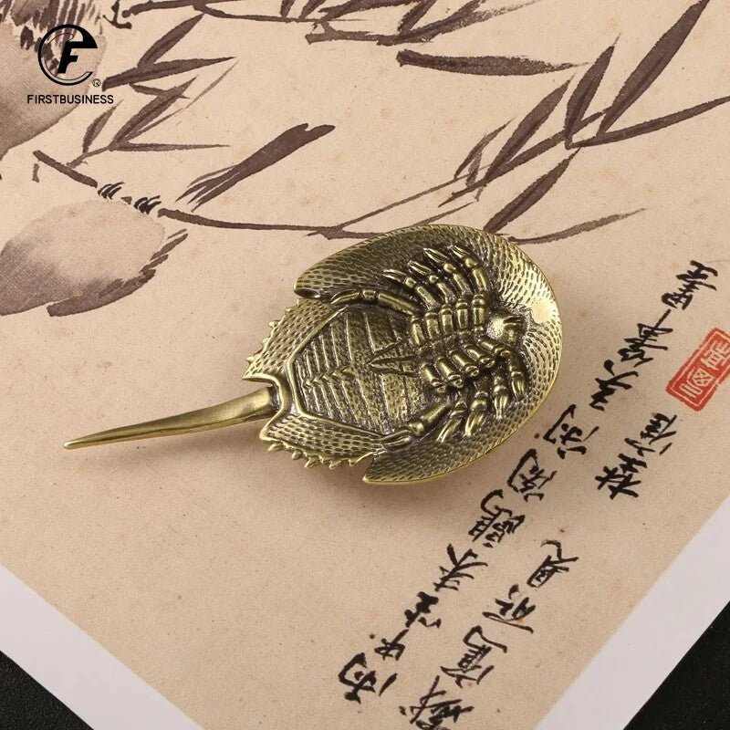 Solid Brass Living fossil Tri-spine Horseshoe Crab Miniature Figurines Animal
