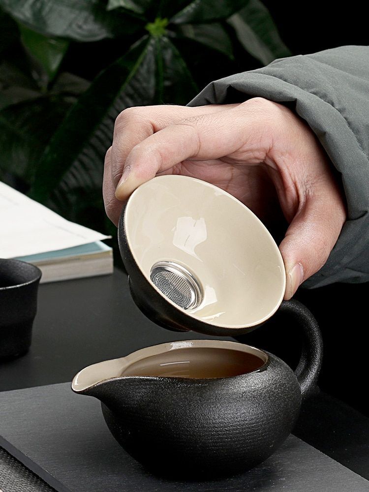 Solid Drinkware Ceramic Teapots Traditional Japanese Style Black Crockery Teacup