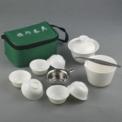 11pcs Chinese Ceramic Travel Kung Fu Tea Set Portable Teacup Set Tea Ceremony