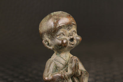 Old Bronze Monk Buddha Statue Noble Table Decoration