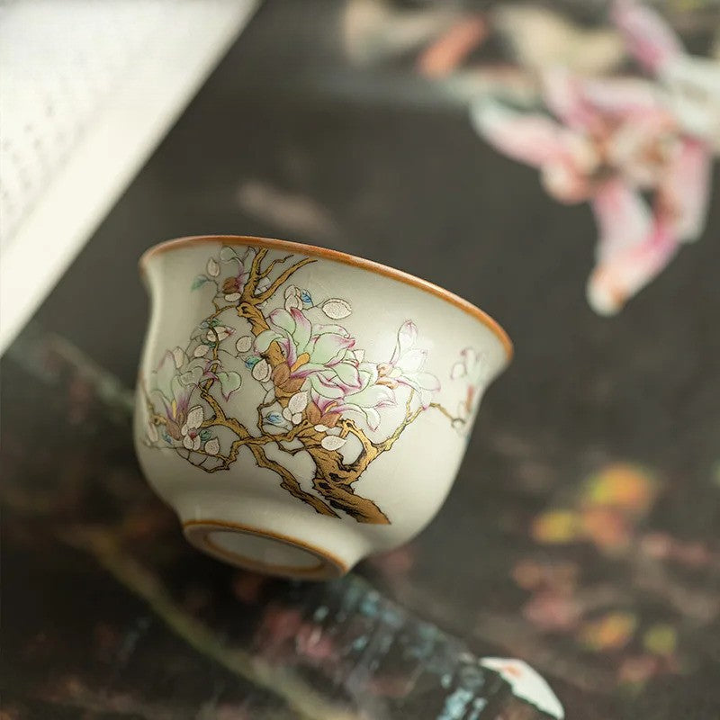 60ml Ceramic Ru Kiln Magnolia Teacup Zen Tea-tasting Meditation Cup Master Cup