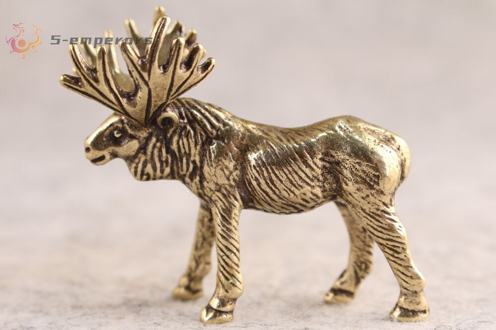 Netsuke Mini Chinese Brass Handwork deer figure Statue tea pet fengshui