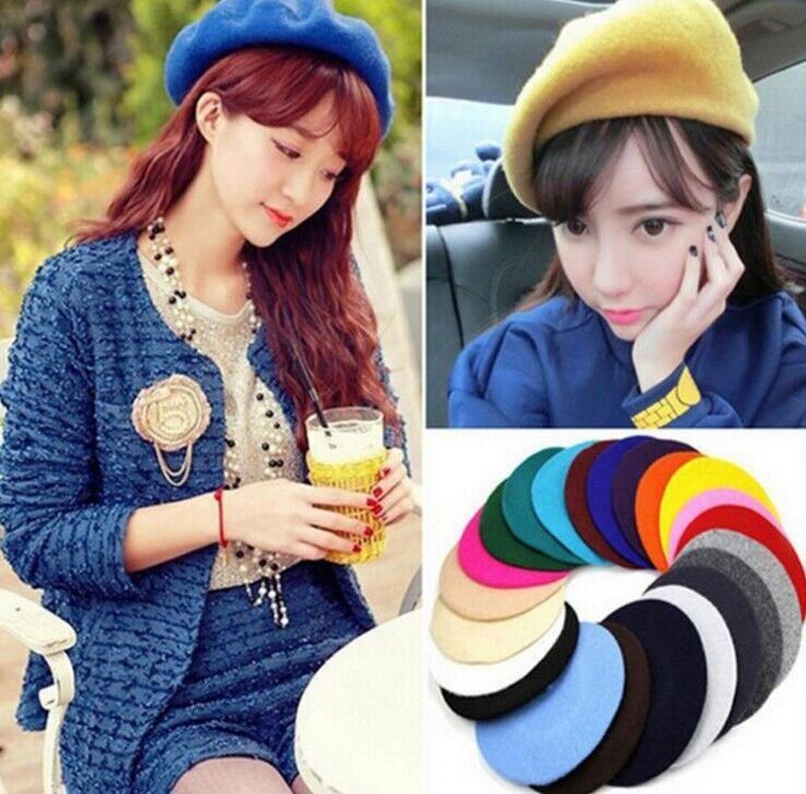 Elegant Women Lady Solid Wool Beret French Artist Warm Beanie Hat Winter Ski Cap