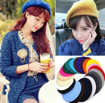 Elegant Women Lady Solid Wool Beret French Artist Warm Beanie Hat Winter Ski Cap
