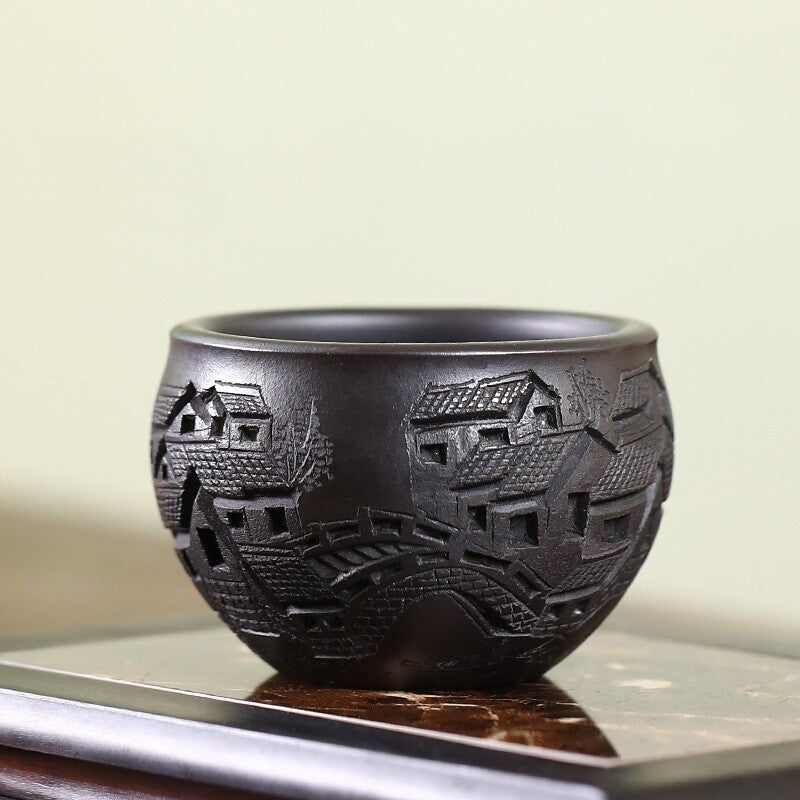 Boutique Tea Cup True Yixing Zisha Purple Clay Master Cup Marked Hand Carved New