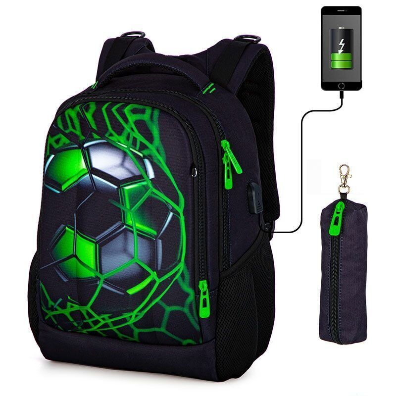 School Bag Boys 3D Football Backpacks Students USB Bagpack Teenagers Bookbag