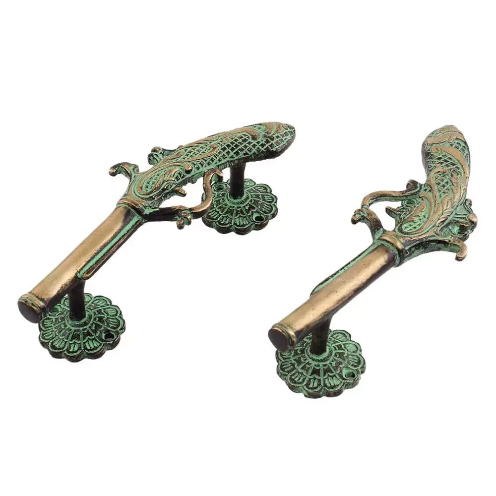Set of 2 Antique Look Green Patila Brass Pistol Gun Decorative Door Handles