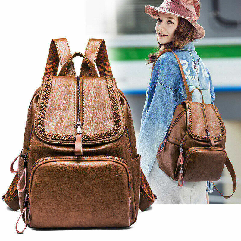 Soft Lambskin Genuine Leather Women's Backpack Shoulder School Bag Retro Rucksac