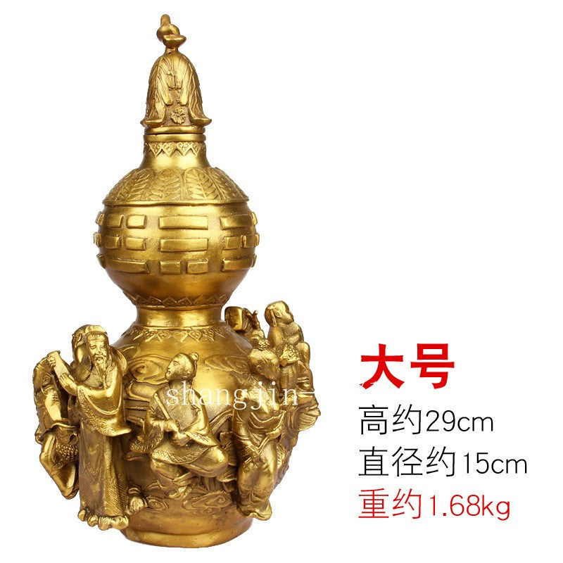 11.4 in 1pc Chinese Brass Gourd Ornament Eight Immortals Gourd with Open Lid