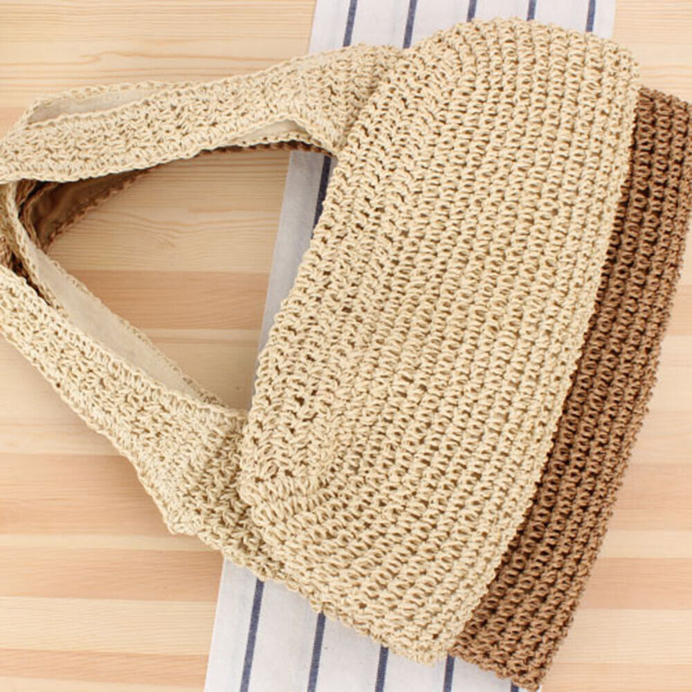 Women Large Woven Boho Handbag Tote Straw Bag Round Rattan Shoulder Summer Be
