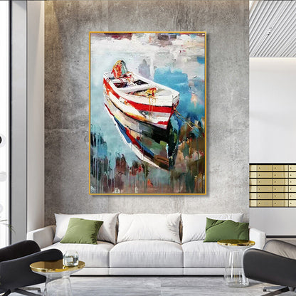 Modern minimalist decorative painting landscape oil painting boat mooring lroom