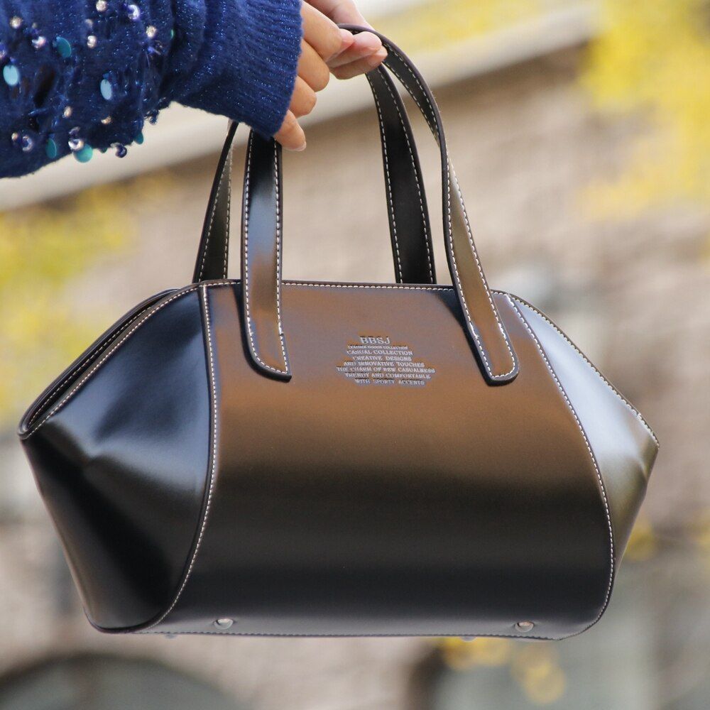 Black Fashion Real Leather Bag Handbags Lady Tote Shell Shoulder Crossbody Purse