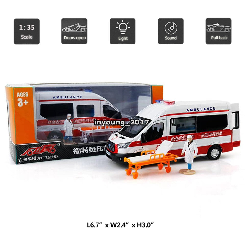 1/35 Ford Transit Model Car Ambulance Diecast Toy Cars Metal Vehicle Boys Kids