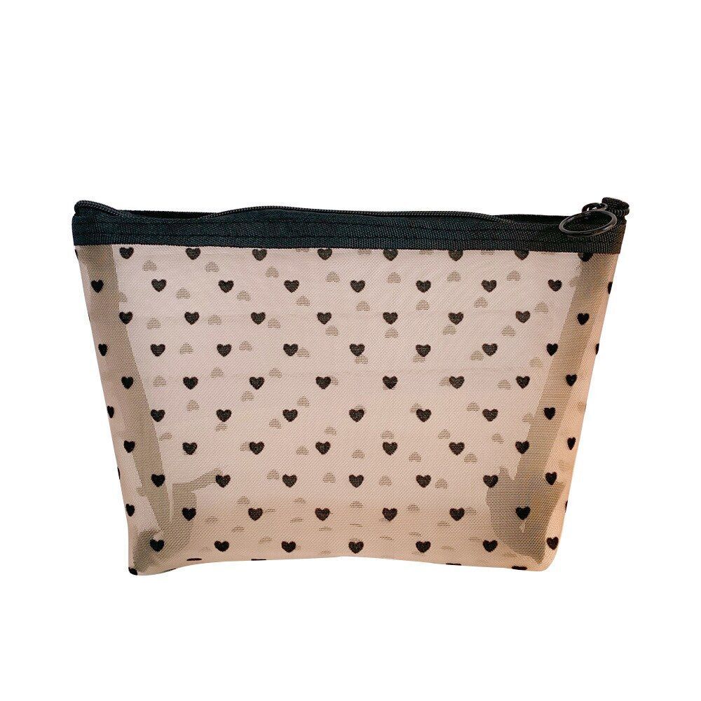 1PC Zipper Make Up Bag Black Dot Transparent Mesh Cosmetic Travel Storage Case