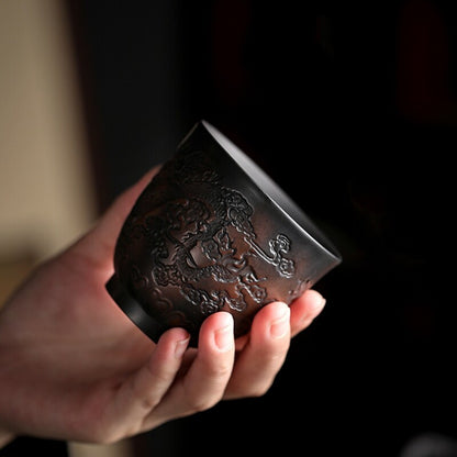 handmade tea cup yixing zisha purple pottery kungfu tea cup dragon pheonix carve