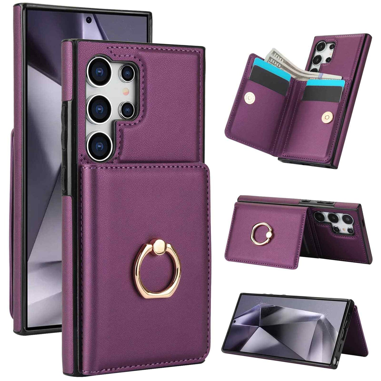 Wallet Case for Samsung Galaxy S25 + Plus Ultra with Card Holder Rotation Ring