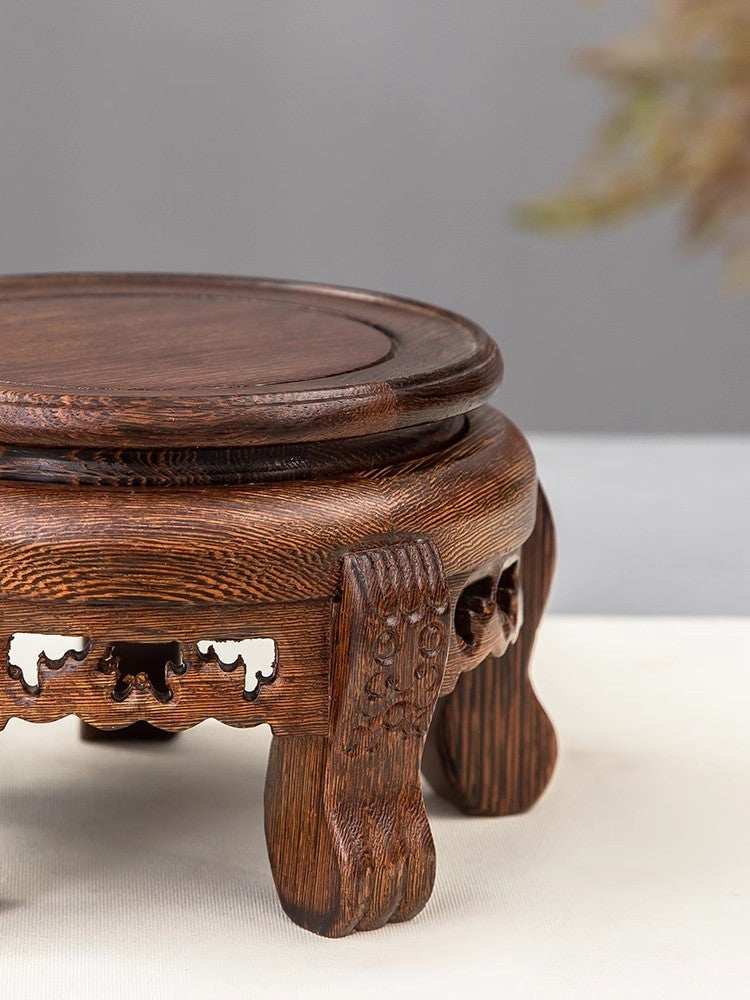 Solid Wenge Wood Display Rack Round Base Statue Art Bonsai Vase Holder Decor