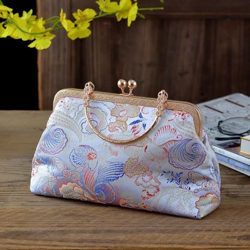 Flowers Style Vintage Kiss Lock Shell Bag Chain Shoulder Crossbody Bag Handbags